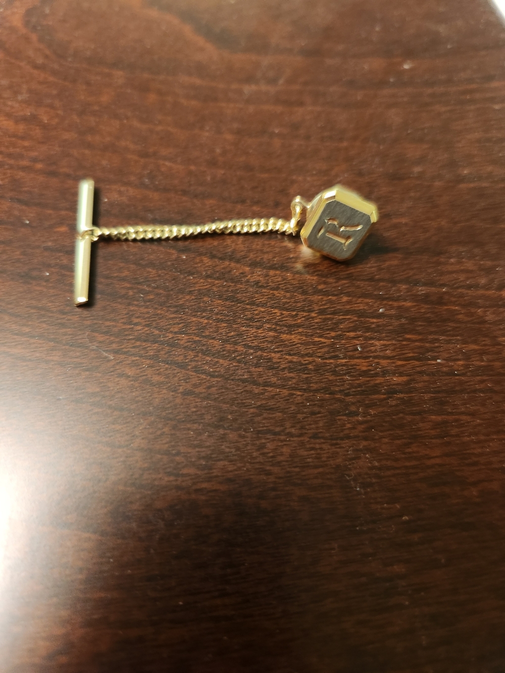 Gold-Tone Tie Tack with Initial "R"